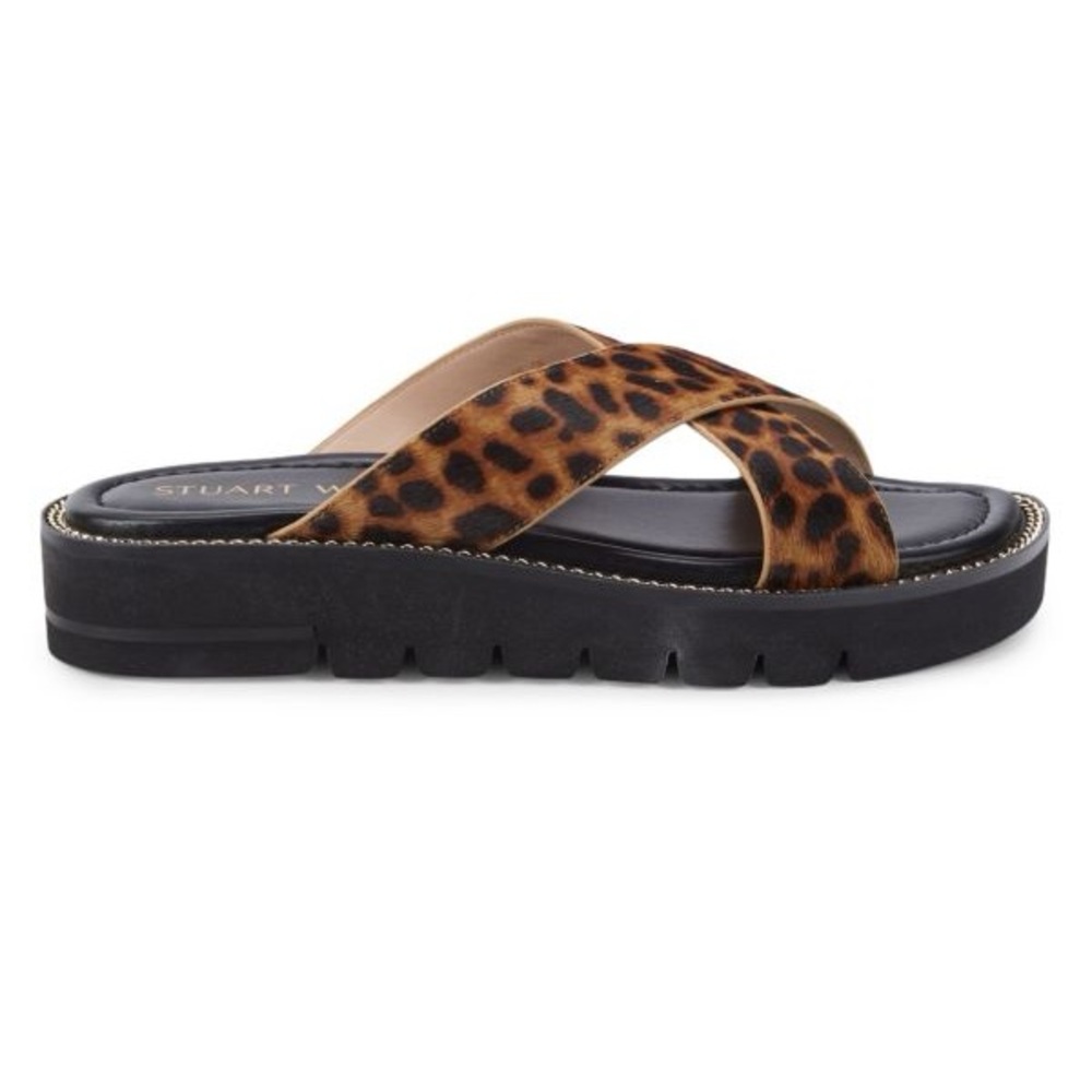 Stuart Weitzman Lift Leopard-Print Calf Hair Flatform Sandals
